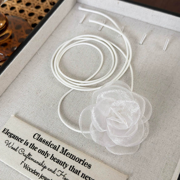 Wholesale Women's Cloth Rose Flower Handmade Rope Chain Necklace