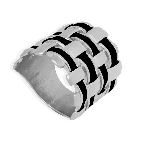 Wholesale Women's Cold Style Dripping Oil Metal Woven Geometric Titanium Steel Ring With 18K Gold Plated Electroplating Retro Design