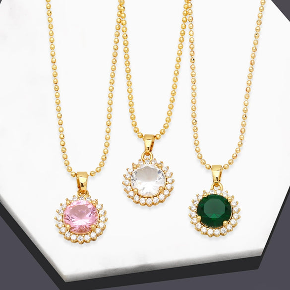 Wholesale Women's Cold Style Geometric Round Copper Zircon Necklace With Ball Chain And Electroplating Pattern Of Letters Numbers Text
