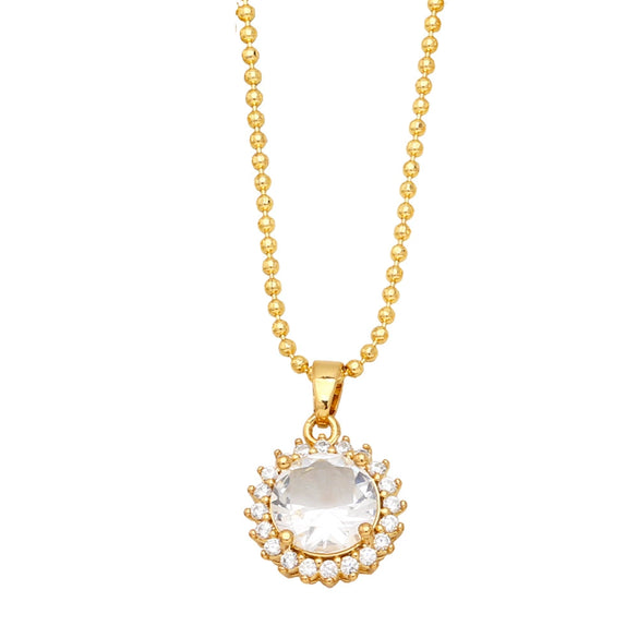 Wholesale Women's Cold Style Geometric Round Copper Zircon Necklace With Ball Chain And Electroplating Pattern Of Letters Numbers Text