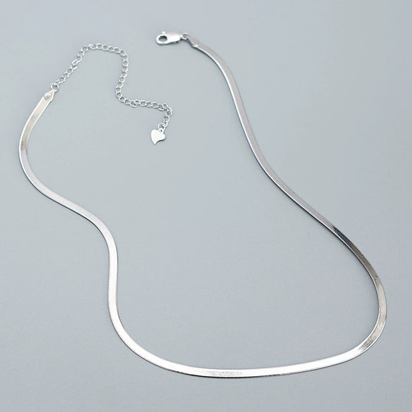 Wholesale Women's Cold Style Geometric 925 Silver Stacked Flat Snake Bone Chain Clavicle Necklace With Electroplating