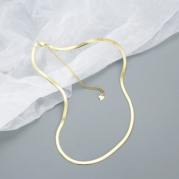 Wholesale Women's Cold Style Geometric 925 Silver Stacked Flat Snake Bone Chain Clavicle Necklace With Electroplating