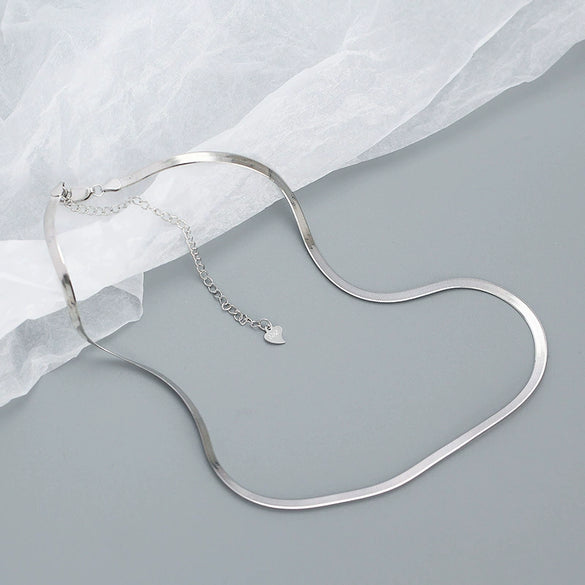 Wholesale Women's Cold Style Geometric 925 Silver Stacked Flat Snake Bone Chain Clavicle Necklace With Electroplating