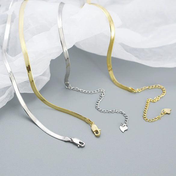 Wholesale Women's Cold Style Geometric 925 Silver Stacked Flat Snake Bone Chain Clavicle Necklace With Electroplating