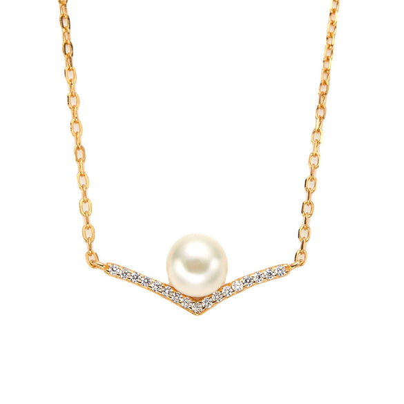 Wholesale Women's Cold Style Light Luxury Niche Design Geometric S925 Sterling Silver And Natural Freshwater Pearl Pendant Necklace Set With Gems