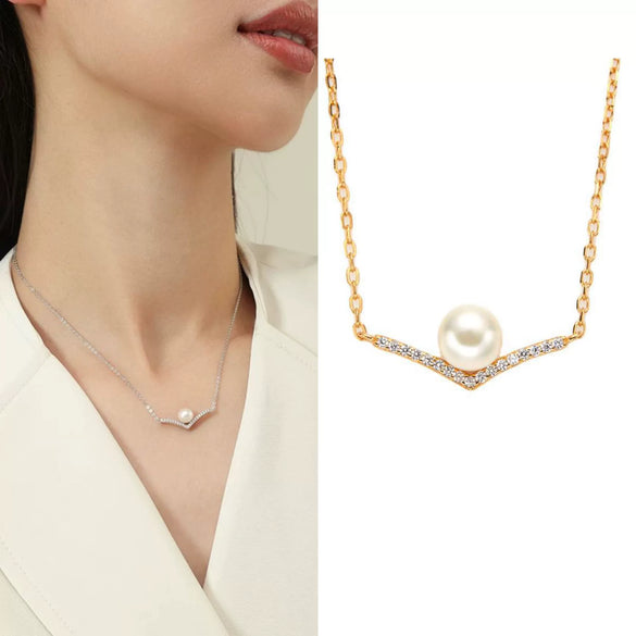 Wholesale Women's Cold Style Light Luxury Niche Design Geometric S925 Sterling Silver And Natural Freshwater Pearl Pendant Necklace Set With Gems