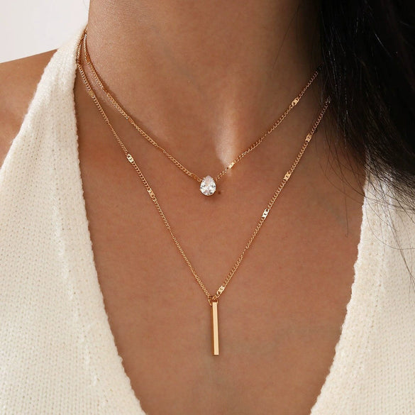 Wholesale Women's Cold Style Metal Multilayer Necklace With Cross Moon Star Pendant Alloy Material Twisted Chain Electroplating Process