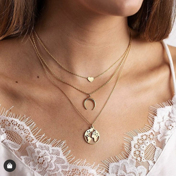 Wholesale Women's Cold Style Metal Multilayer Necklace With Cross Moon Star Pendant Alloy Material Twisted Chain Electroplating Process