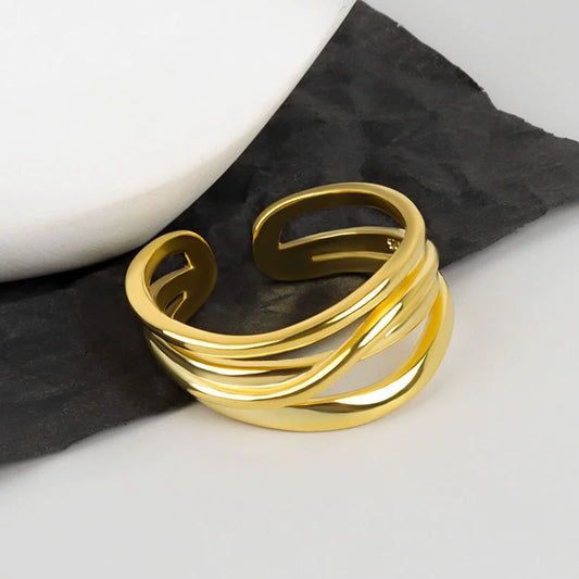 Wholesale Women's Cold Style Multilayer Twisted Matte Copper Ring With Geometric Pattern And Electroplating Process