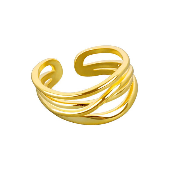 Wholesale Women's Cold Style Multilayer Twisted Matte Copper Ring With Geometric Pattern And Electroplating Process