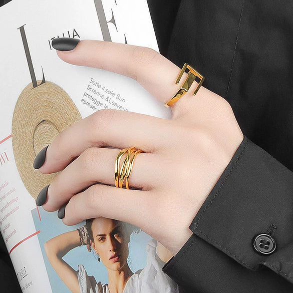Wholesale Women's Cold Style Multilayer Twisted Matte Copper Ring With Geometric Pattern And Electroplating Process