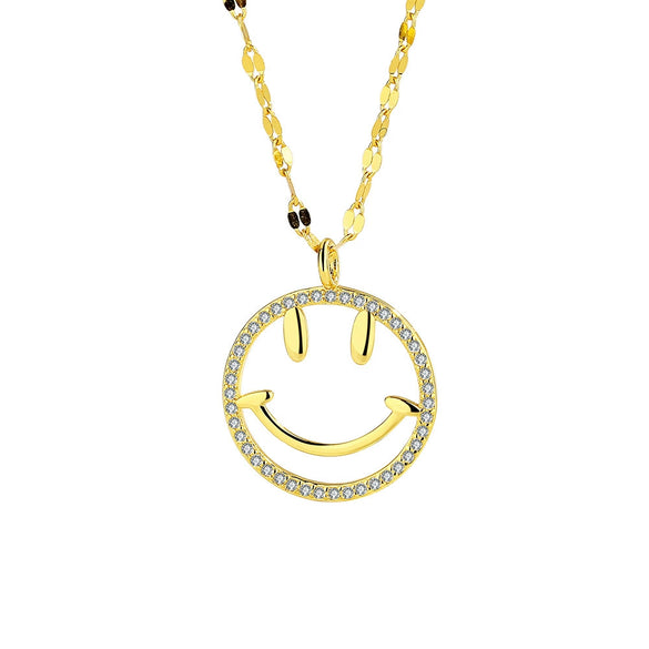 Wholesale Women's Collarbone Chain S925 Silver Round Smiley Face Necklace Casual Geometric Style