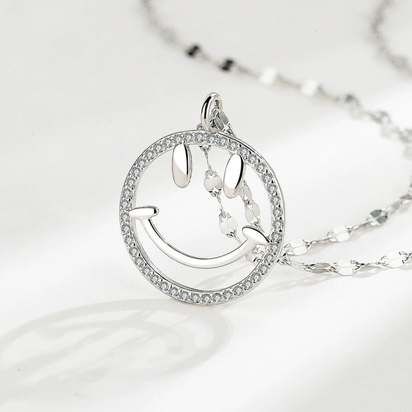 Wholesale Women's Collarbone Chain S925 Silver Round Smiley Face Necklace Casual Geometric Style