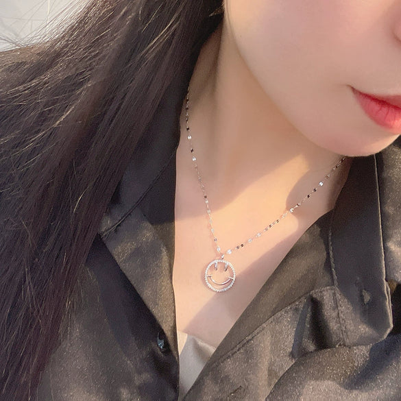 Wholesale Women's Collarbone Chain S925 Silver Round Smiley Face Necklace Casual Geometric Style