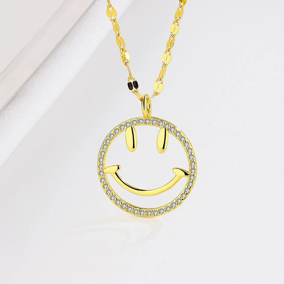 Wholesale Women's Collarbone Chain S925 Silver Round Smiley Face Necklace Casual Geometric Style