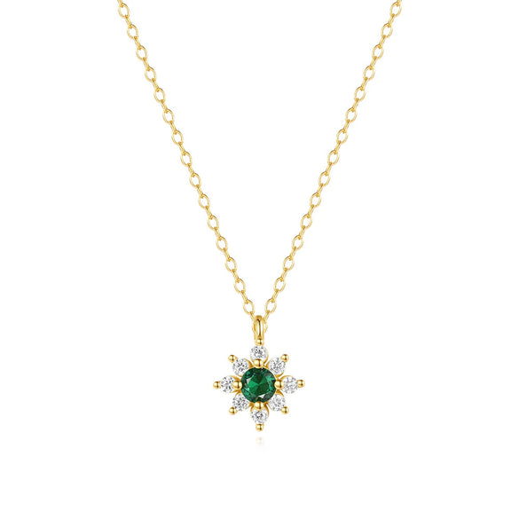 Wholesale Women's Collarbone Necklace 925 Sterling Silver Flower Emerald Diamond Encrusted O Shaped Chain Geometric Design Electroplating