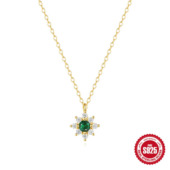 Wholesale Women's Collarbone Necklace 925 Sterling Silver Flower Emerald Diamond Encrusted O Shaped Chain Geometric Design Electroplating