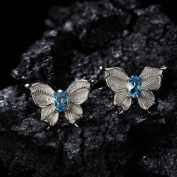 Wholesale Women's Colored Gemstone Necklace Butterfly Style S925 Sterling Silver Inlaid With Natural Sapphire Tanzanite Animal Zodiac Design