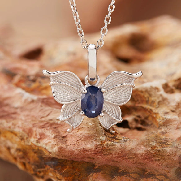 Wholesale Women's Colored Gemstone Necklace Butterfly Style S925 Sterling Silver Inlaid With Natural Sapphire Tanzanite Animal Zodiac Design