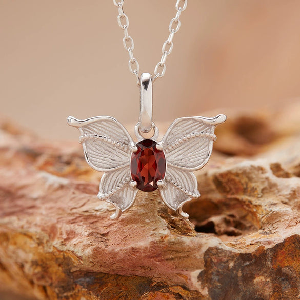 Wholesale Women's Colored Gemstone Necklace Butterfly Style S925 Sterling Silver Inlaid With Natural Sapphire Tanzanite Animal Zodiac Design