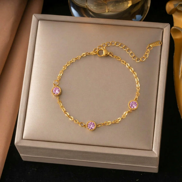 Wholesale Women's Colorful Diamond Geometric Stainless Steel Vacuum Plated Bracelet Light Luxury Simple Fashionable And Nonfading