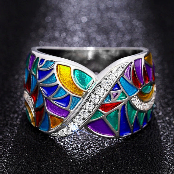 Wholesale Women's Colorful Geometric Niche Ring Jewelry Made Of Copper With Zirconia Design