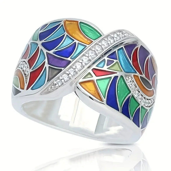 Wholesale Women's Colorful Geometric Niche Ring Jewelry Made Of Copper With Zirconia Design