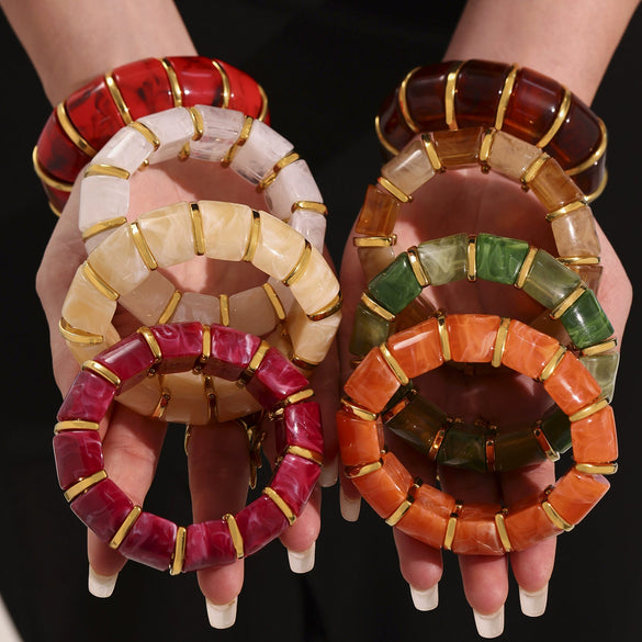 Wholesale Women's Colorful Geometric Stainless Steel 18K Gold Plated Electroplated Elastic Bracelet