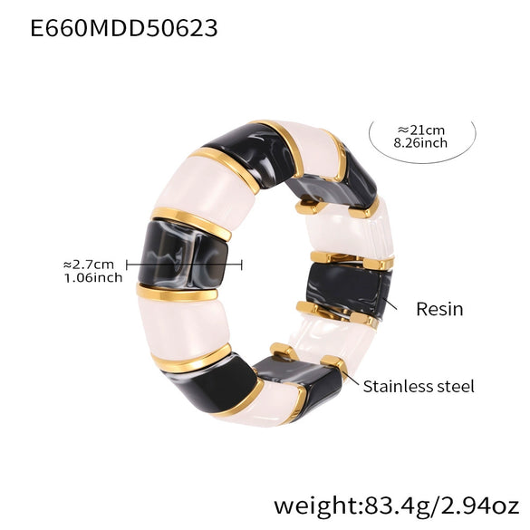 Wholesale Women's Colorful Geometric Stainless Steel 18K Gold Plated Electroplated Elastic Bracelet