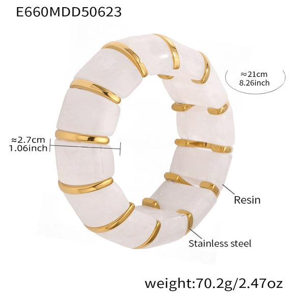 Wholesale Women's Colorful Geometric Stainless Steel 18K Gold Plated Electroplated Elastic Bracelet