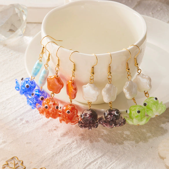 Wholesale Women's Colorful Starfish Octopus Flower Ceramic Alloy Copper Electroplated Geometric Childlike Style Pendant Earrings