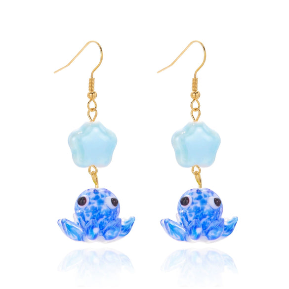 Wholesale Women's Colorful Starfish Octopus Flower Ceramic Alloy Copper Electroplated Geometric Childlike Style Pendant Earrings