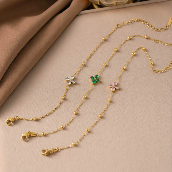 Wholesale Women's Colorful Zircon Geometric Flower Titanium Steel Stainless Steel Vacuum Plated Bracelet Jewelry