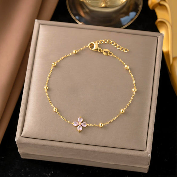 Wholesale Women's Colorful Zircon Geometric Flower Titanium Steel Stainless Steel Vacuum Plated Bracelet Jewelry