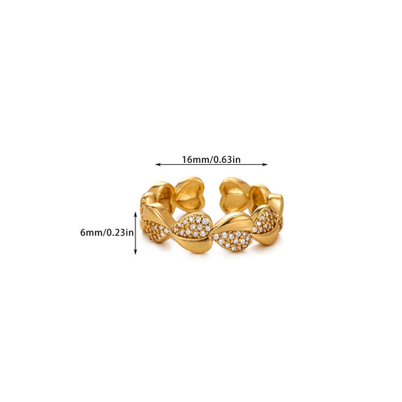 Wholesale Women's Colorful Zircon Geometric Heartshaped Copper Ring Inlaid With Gold