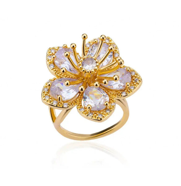 Wholesale Women's Colorful Zircon Geometric Heartshaped Copper Ring Inlaid With Gold