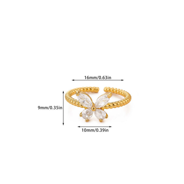 Wholesale Women's Colorful Zircon Geometric Heartshaped Copper Ring Inlaid With Gold