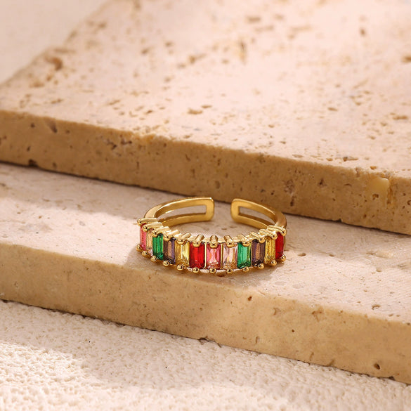 Wholesale Women's Colorful Zircon Geometric Heartshaped Copper Ring Inlaid With Gold