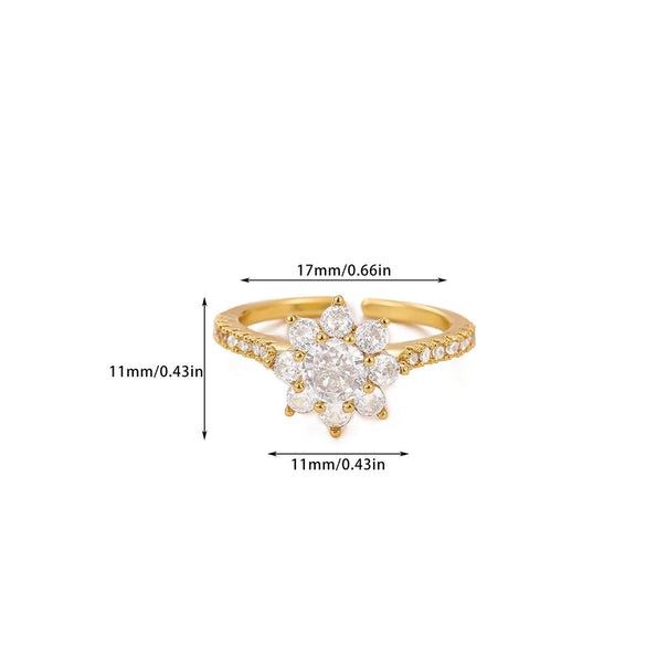 Wholesale Women's Colorful Zircon Geometric Heartshaped Copper Ring Inlaid With Gold