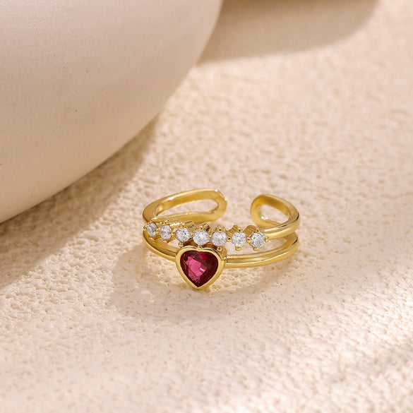 Wholesale Women's Colorful Zircon Geometric Heartshaped Copper Ring Inlaid With Gold
