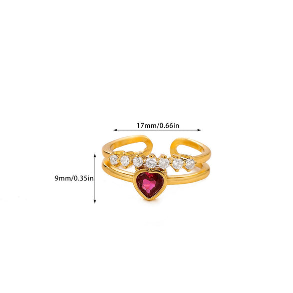 Wholesale Women's Colorful Zircon Geometric Heartshaped Copper Ring Inlaid With Gold