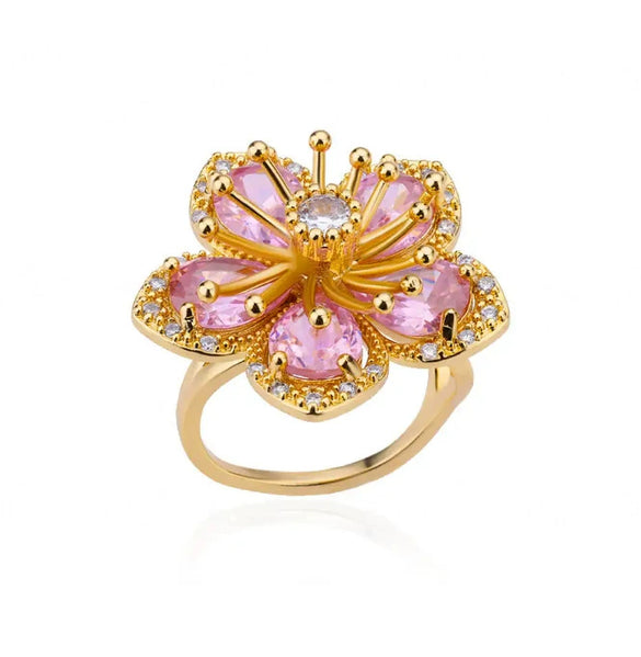 Wholesale Women's Colorful Zircon Geometric Heartshaped Copper Ring Inlaid With Gold