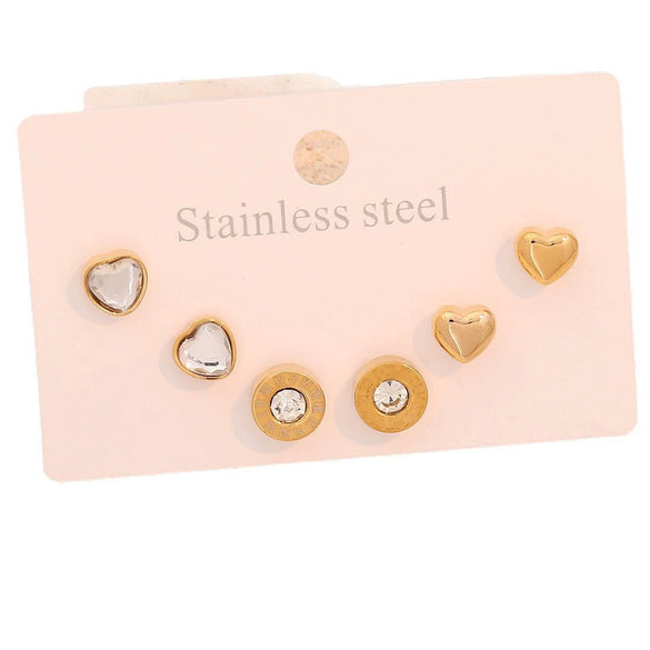 Wholesale Women's Compact Geometric Round Stainless Steel Earrings With Heart Shape Pattern And Electroplating