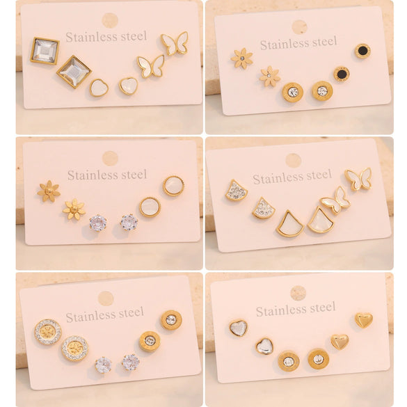 Wholesale Women's Compact Geometric Round Stainless Steel Earrings With Heart Shape Pattern And Electroplating