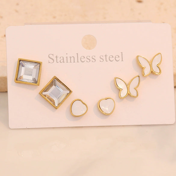 Wholesale Women's Compact Geometric Round Stainless Steel Earrings With Heart Shape Pattern And Electroplating