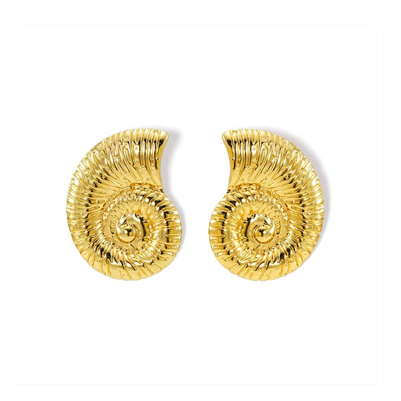 Wholesale Women's Conch Geometric Woven 316L Stainless Steel Earrings Plated 18K Gold