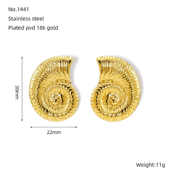 Wholesale Women's Conch Geometric Woven 316L Stainless Steel Earrings Plated 18K Gold