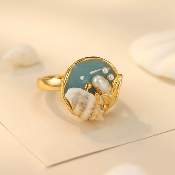 Wholesale Women's Conch Ring Copper Geometric Style Electroplating Natural Freshwater Pearl Open Ring