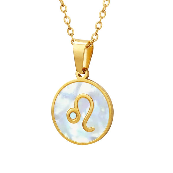 Wholesale Women's Constellation Necklace Inlaid With White Seashells And Titanium Steel 18K Gold Plated