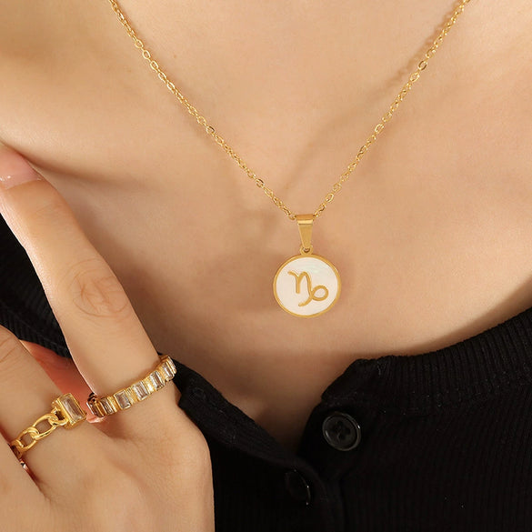 Wholesale Women's Constellation Necklace Inlaid With White Seashells And Titanium Steel 18K Gold Plated